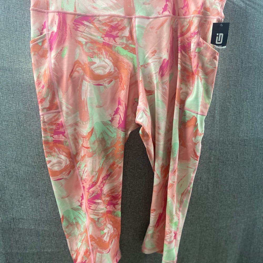 2X NWT Ideology Crop High Rise Swirl Print Leggings - Pink, Orange, Green
